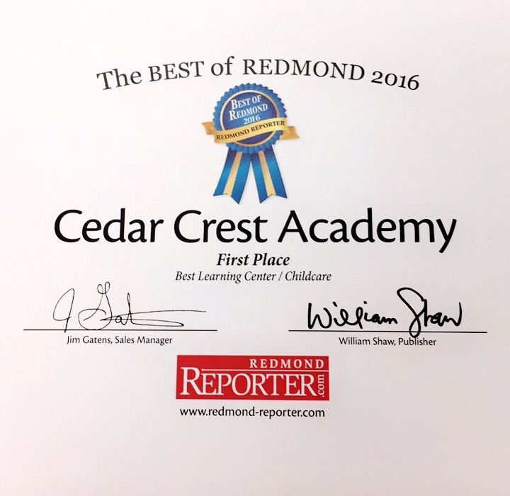 Certificate for Bellevue Reporter's Best of Redmond